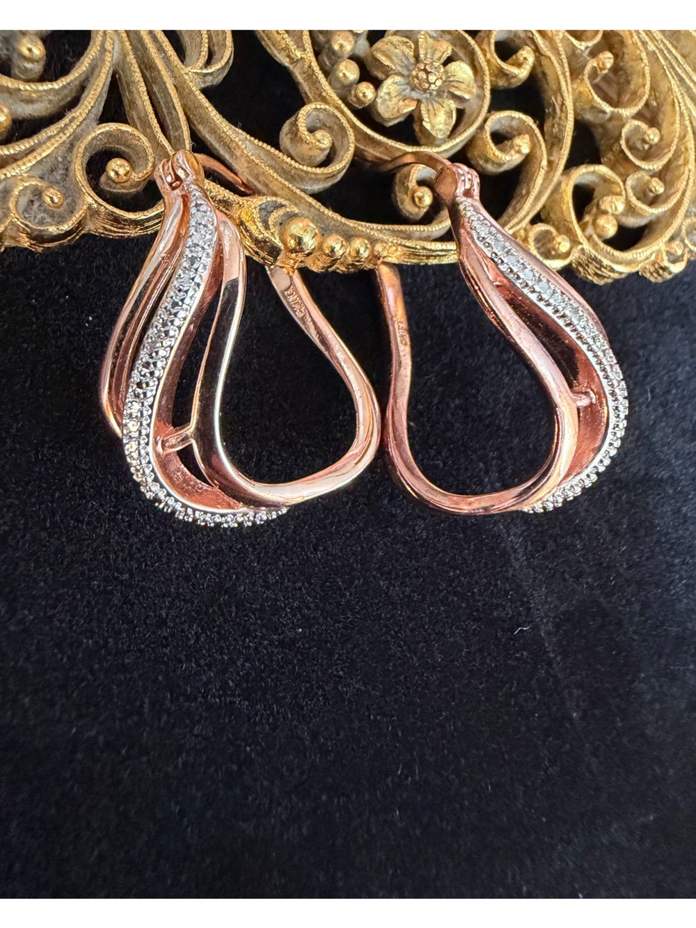 PAJ 18K Rose Gold Over Sterling Silver Diamond Accent Open Wave Hoop Earrings